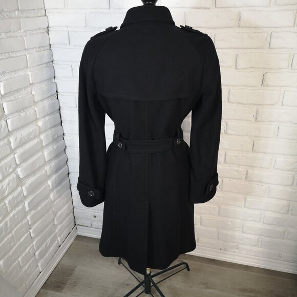 Banana Republic Ladies Size Medium Lined Black Wool Blend  Belted Pea Coat - Picture 2 of 14